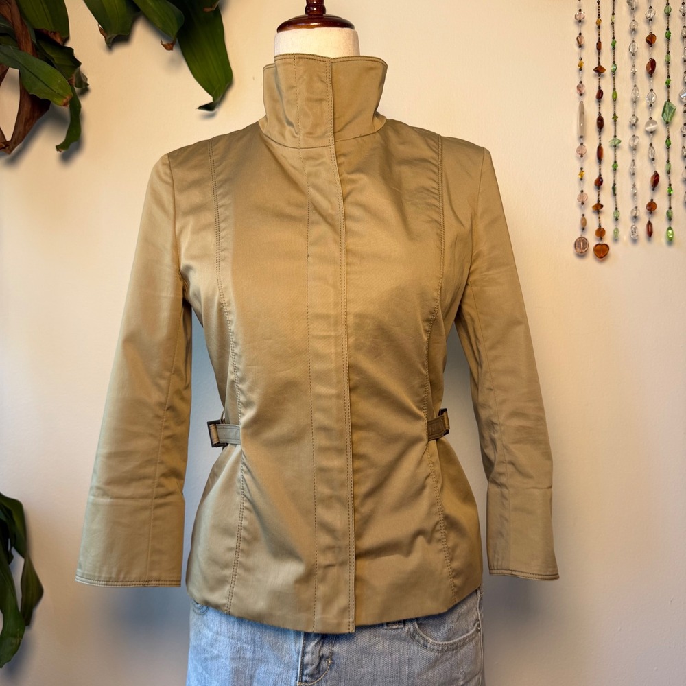 La-Brea Tan Funnel Neck Zip Up Jacket 3/4 Sleeve Y2K Japanese Brand Minimalist
